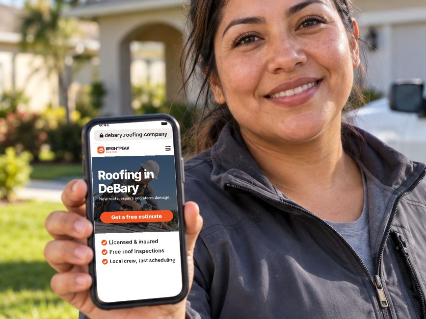 debary.roofing.company open in a phone browser
